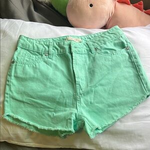Frayed Hem Cut-off Mint Green Denim Shortie 2-inch Inseam Shorts Women Sz 2